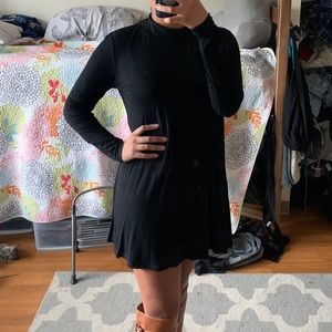 Mock Neck Long Sleeve Black Dress